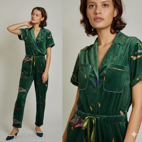 Rachel Antonoff Pants - Rachel Antonoff duck jumpsuit Green Velvet Short Sleeve Size XS